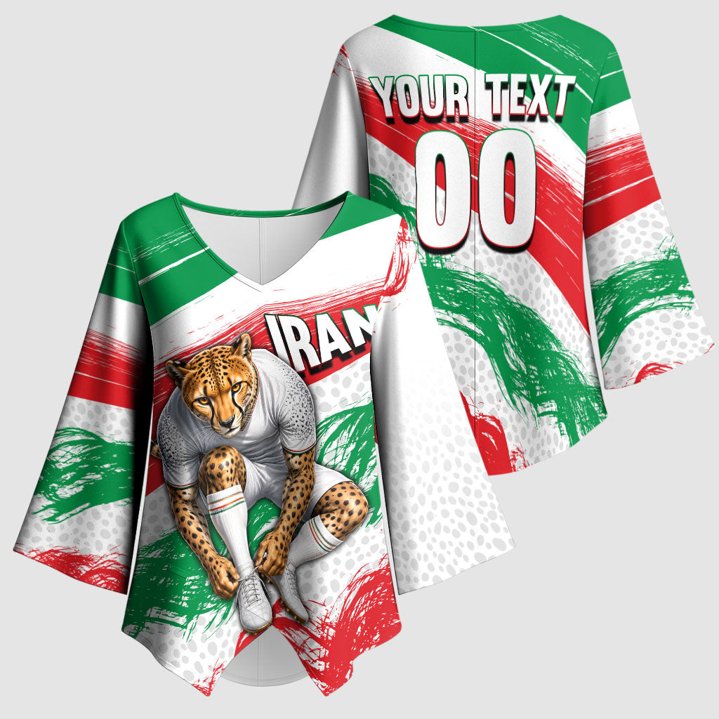 Personalized Iran Football Team Melli Kimono Sleeve Blouse Iranian Cheetah Patriotic Flag