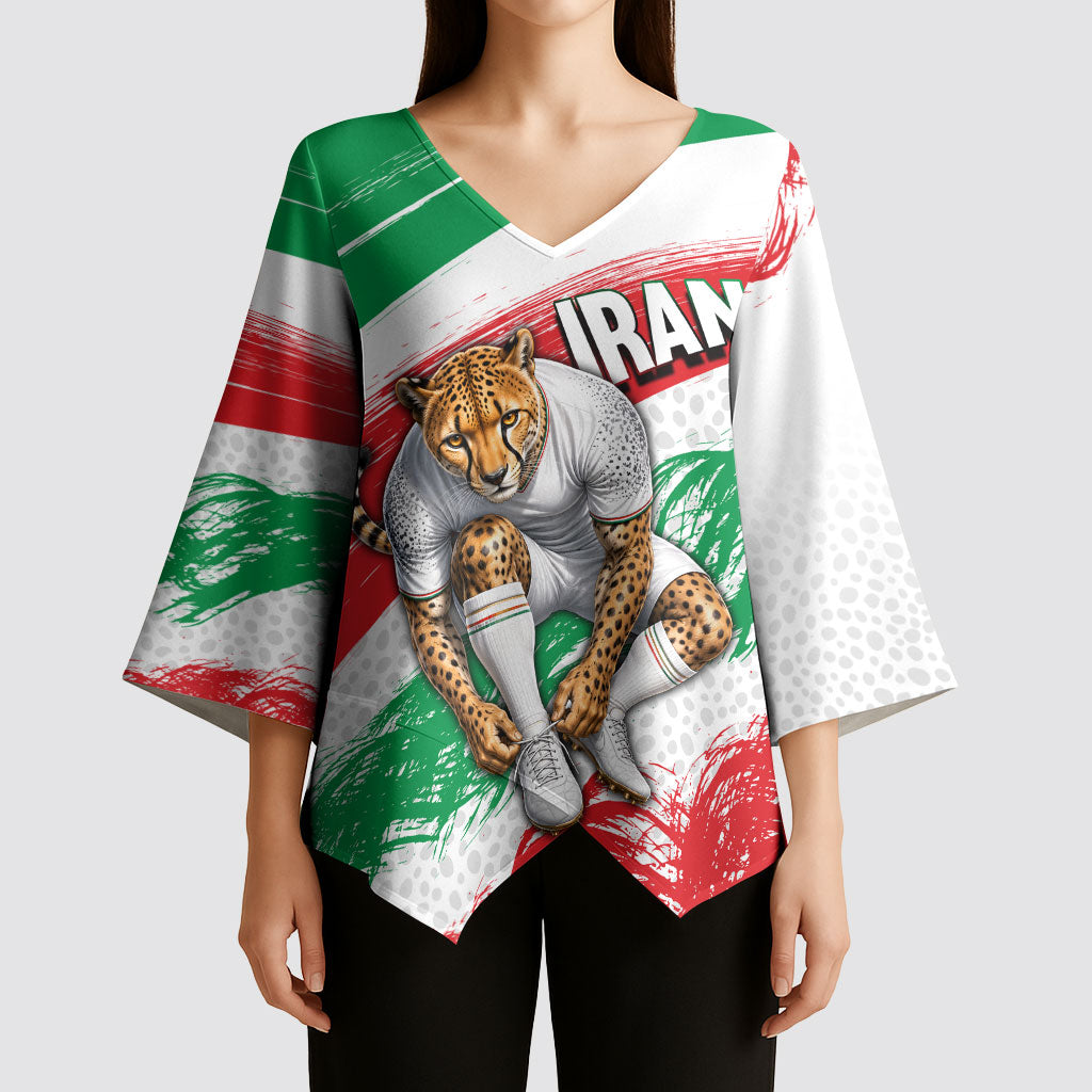 Personalized Iran Football Team Melli Kimono Sleeve Blouse Iranian Cheetah Patriotic Flag