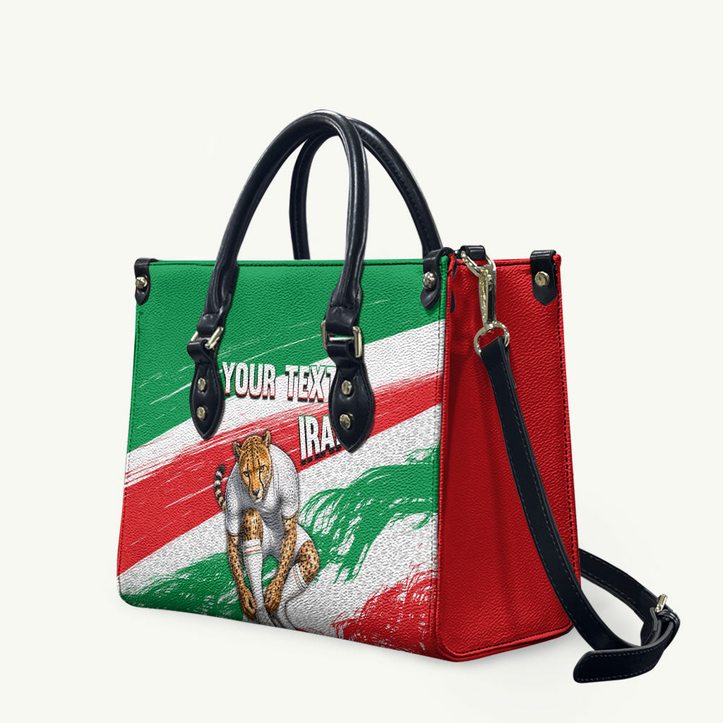 Personalized Iran Football Team Melli Leather Bag Iranian Cheetah Patriotic Flag