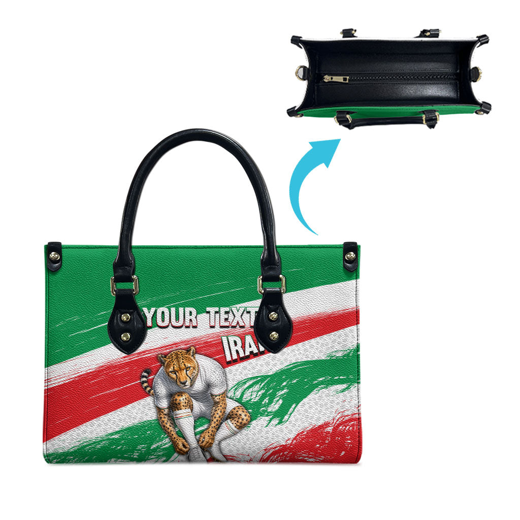 Personalized Iran Football Team Melli Leather Bag Iranian Cheetah Patriotic Flag