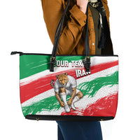Personalized Iran Football Team Melli Leather Tote Bag Iranian Cheetah Patriotic Flag