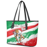 Personalized Iran Football Team Melli Leather Tote Bag Iranian Cheetah Patriotic Flag