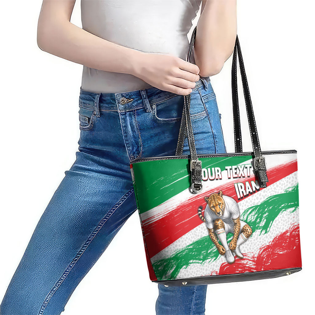 Personalized Iran Football Team Melli Leather Tote Bag Iranian Cheetah Patriotic Flag