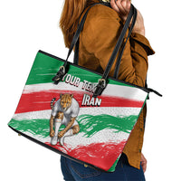Personalized Iran Football Team Melli Leather Tote Bag Iranian Cheetah Patriotic Flag