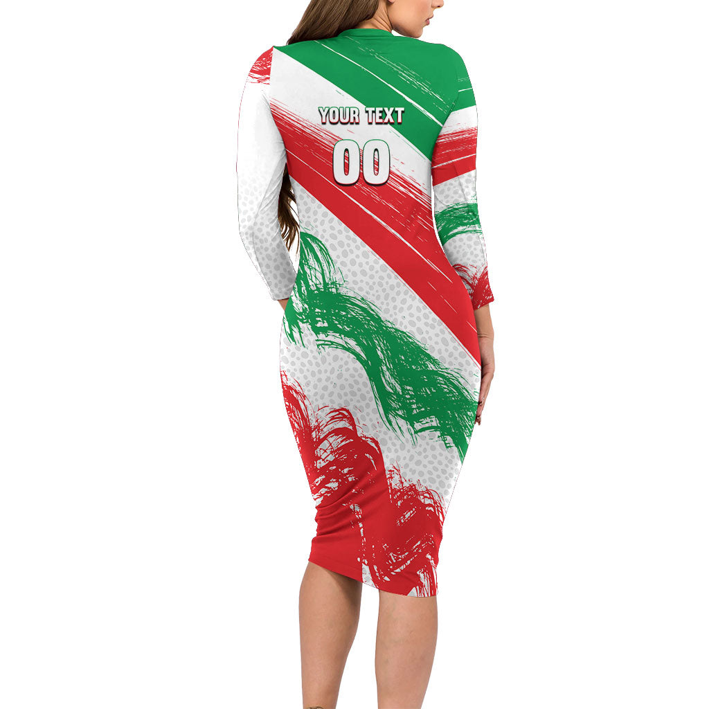 Personalized Iran Football Team Melli Long Sleeve Bodycon Dress Iranian Cheetah Patriotic Flag