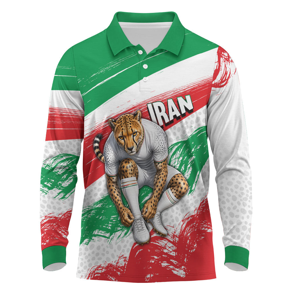 Personalized Iran Football Team Melli Long Sleeve Polo Shirt Iranian Cheetah Patriotic Flag