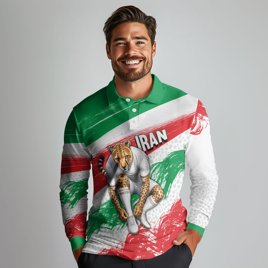 Personalized Iran Football Team Melli Long Sleeve Polo Shirt Iranian Cheetah Patriotic Flag