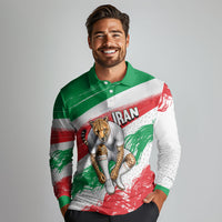 Personalized Iran Football Team Melli Long Sleeve Polo Shirt Iranian Cheetah Patriotic Flag