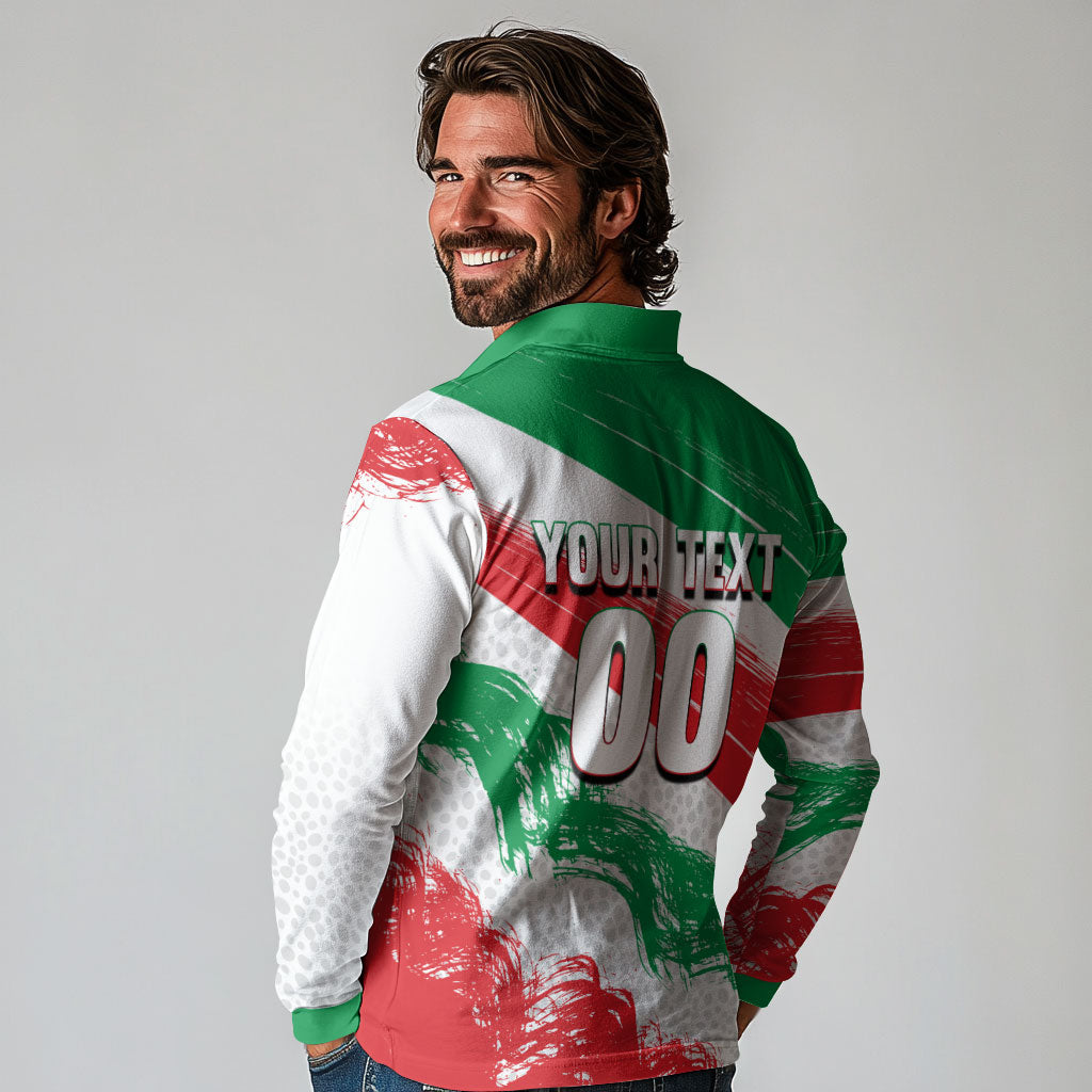 Personalized Iran Football Team Melli Long Sleeve Polo Shirt Iranian Cheetah Patriotic Flag