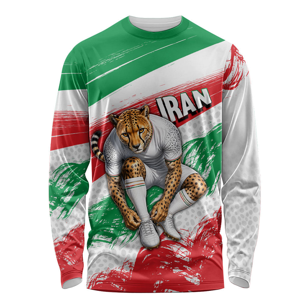 Personalized Iran Football Team Melli Long Sleeve Shirt Iranian Cheetah Patriotic Flag