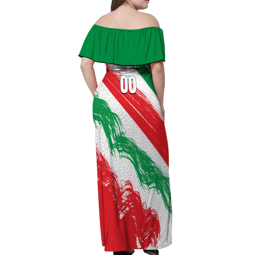 Personalized Iran Football Team Melli Off Shoulder Maxi Dress Iranian Cheetah Patriotic Flag
