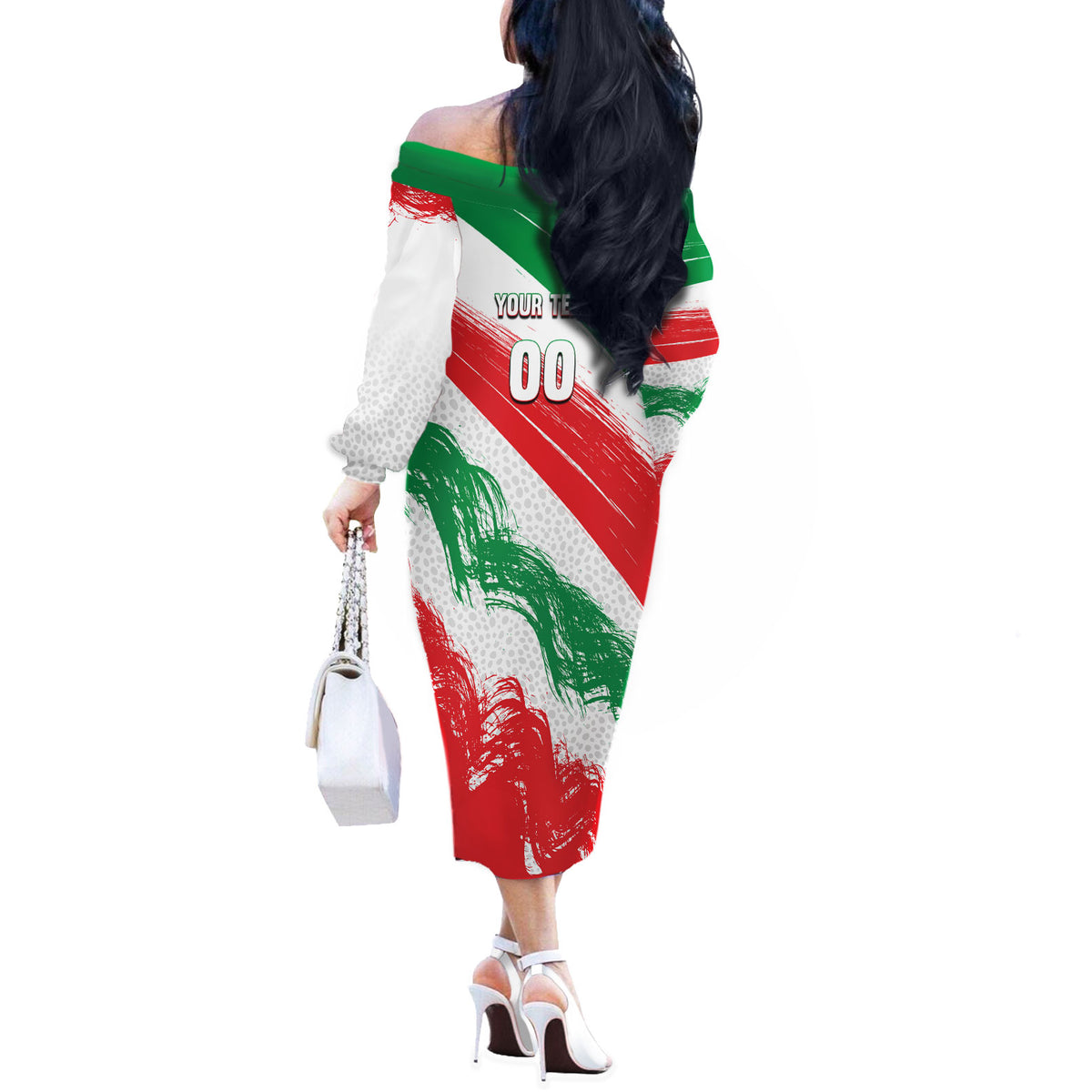 Personalized Iran Football Team Melli Off The Shoulder Long Sleeve Dress Iranian Cheetah Patriotic Flag