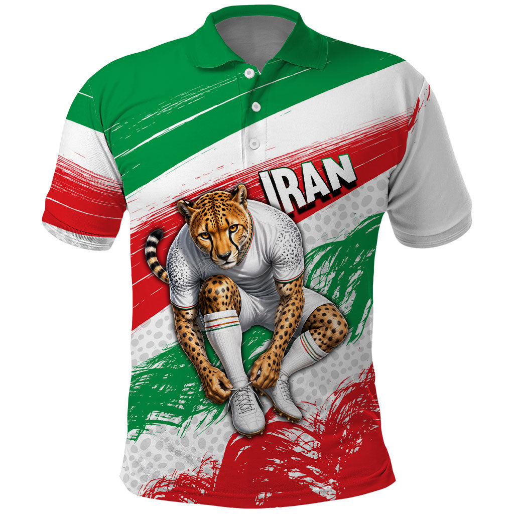 Personalized Iran Football Team Melli Polo Shirt Iranian Cheetah Patriotic Flag