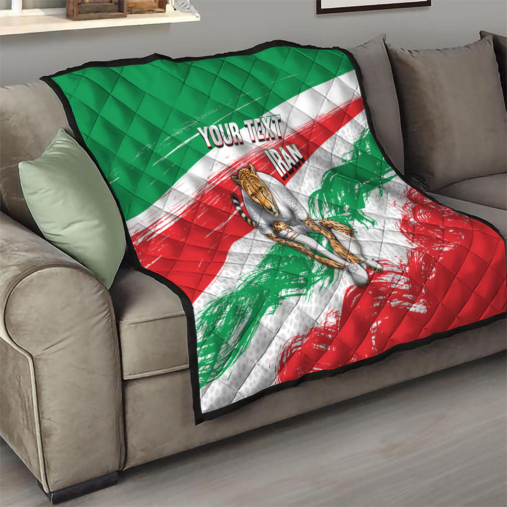 Personalized Iran Football Team Melli Quilt Iranian Cheetah Patriotic Flag
