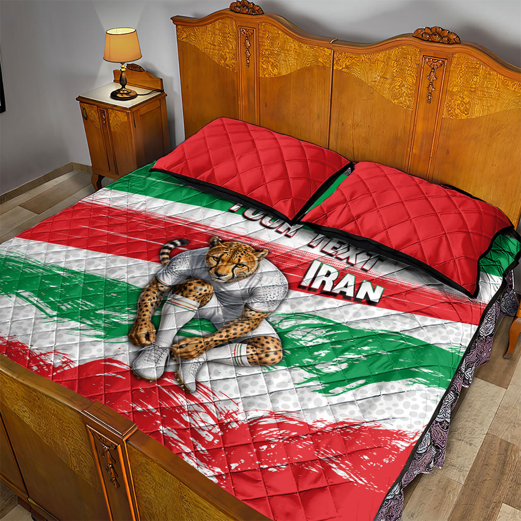 Personalized Iran Football Team Melli Quilt Bed Set Iranian Cheetah Patriotic Flag