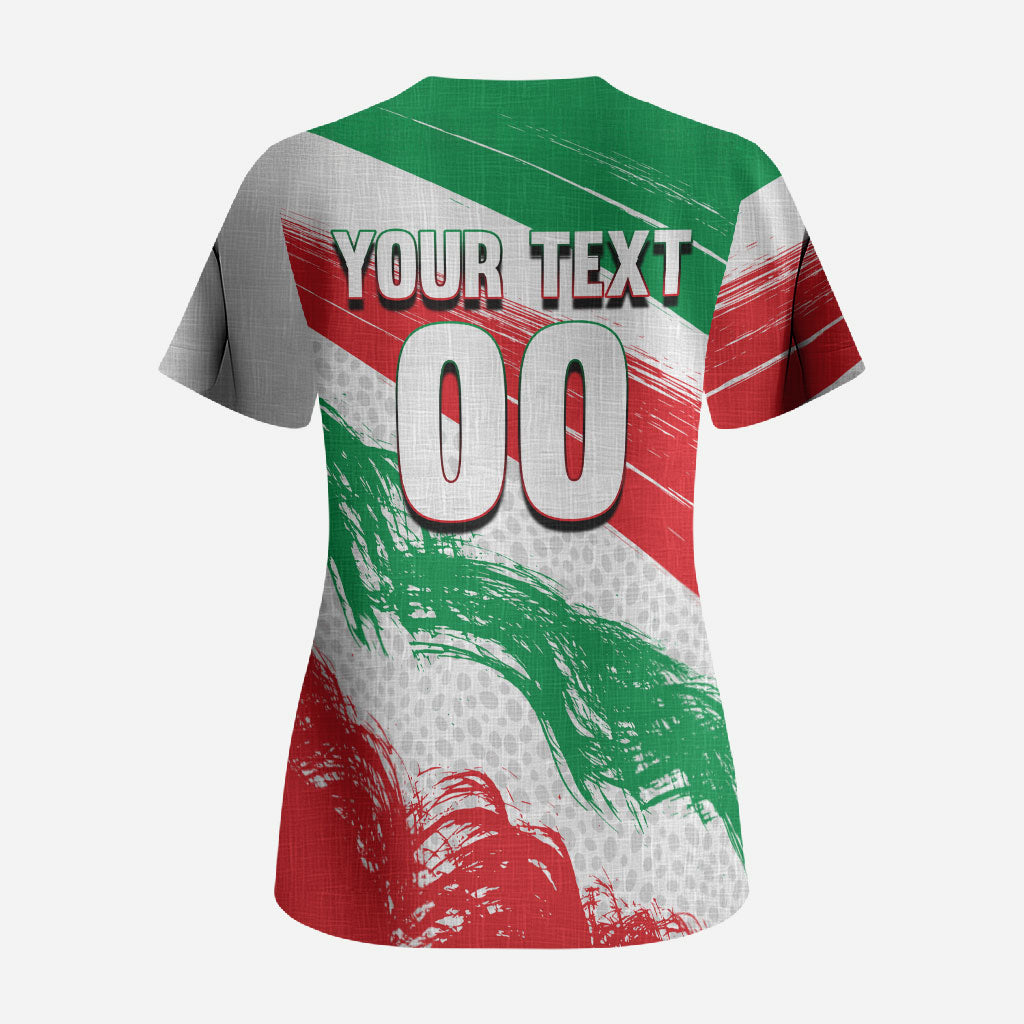 Personalized Iran Football Team Melli Scrub Top Iranian Cheetah Patriotic Flag
