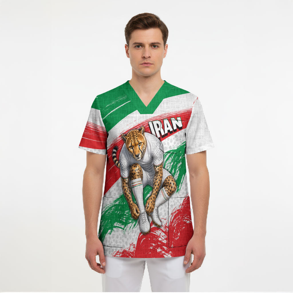 Personalized Iran Football Team Melli Scrub Top Iranian Cheetah Patriotic Flag