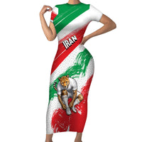 Personalized Iran Football Team Melli Short Sleeve Bodycon Dress Iranian Cheetah Patriotic Flag