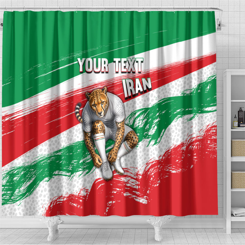 Personalized Iran Football Team Melli Shower Curtain Iranian Cheetah Patriotic Flag