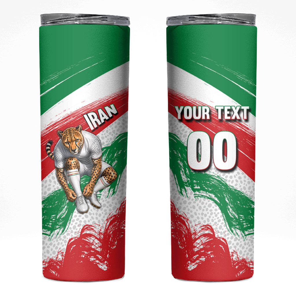 Personalized Iran Football Team Melli Skinny Tumbler Iranian Cheetah Patriotic Flag