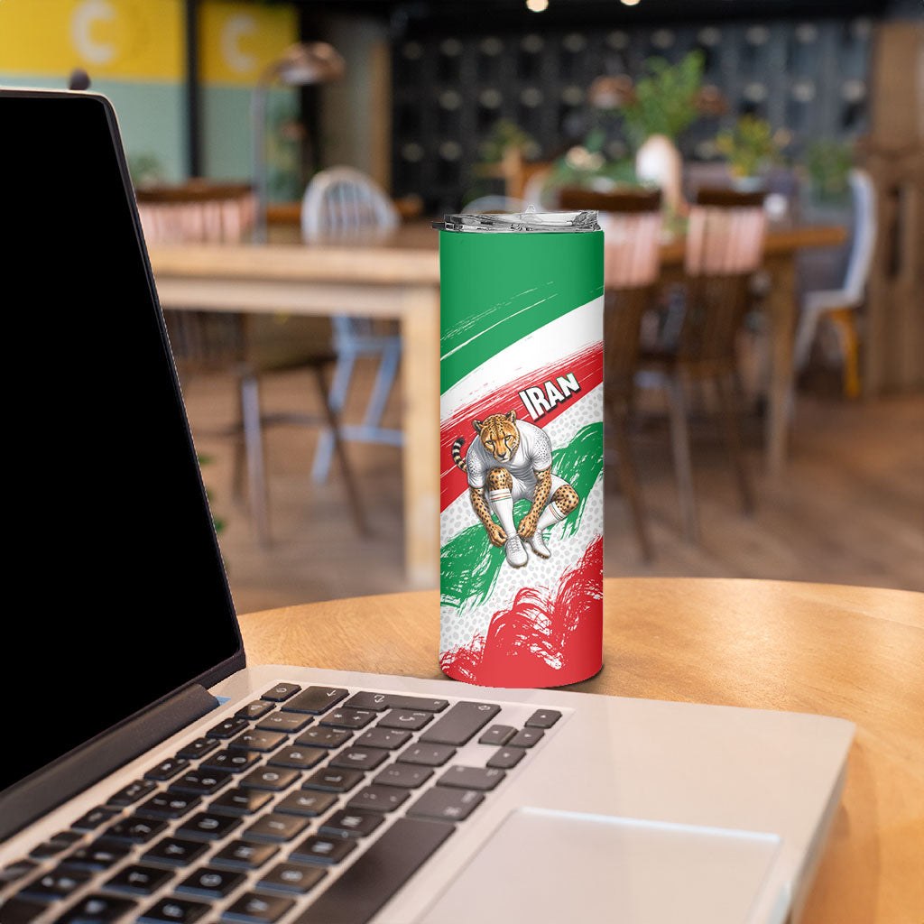 Personalized Iran Football Team Melli Skinny Tumbler Iranian Cheetah Patriotic Flag