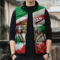 Personalized Iran Football Team Melli Sleeveless Puffer Jacket Iranian Cheetah Patriotic Flag