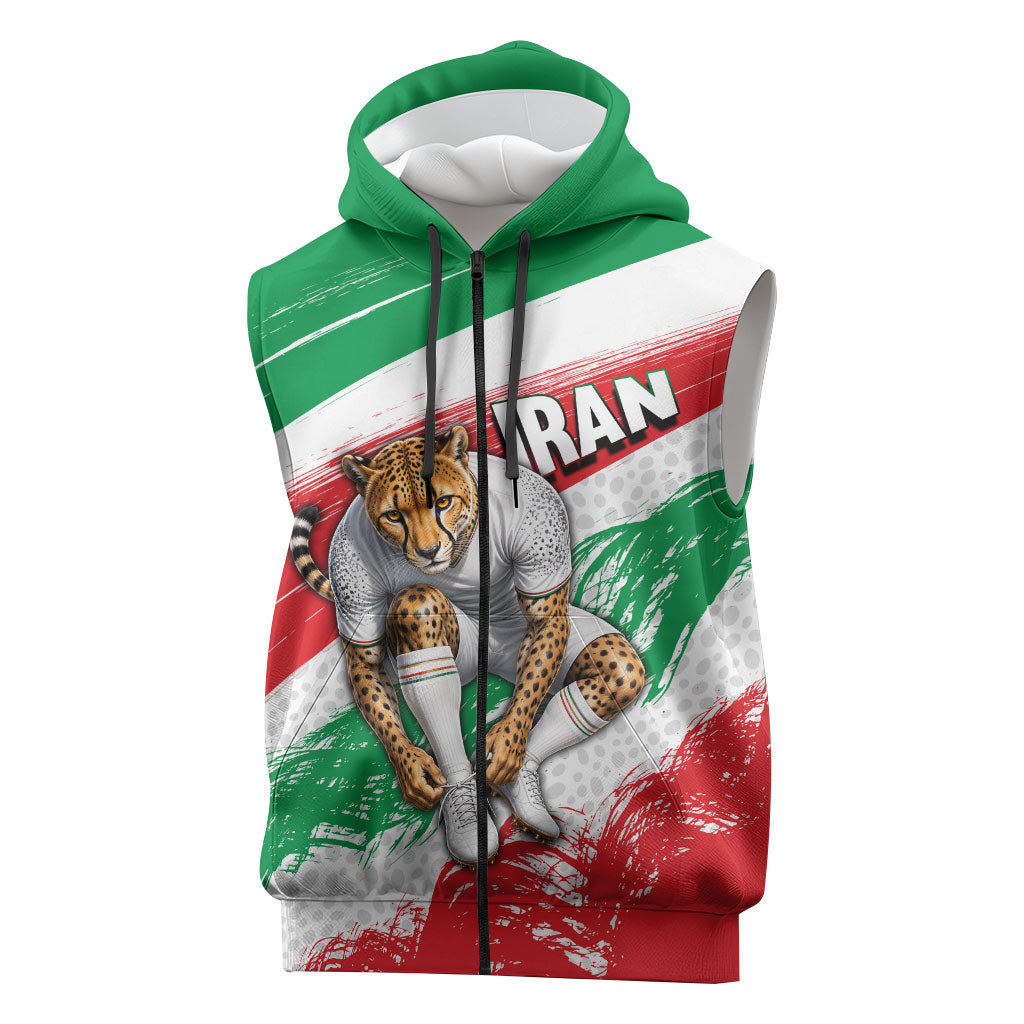 Personalized Iran Football Team Melli Sleeveless Zip Hoodie Iranian Cheetah Patriotic Flag