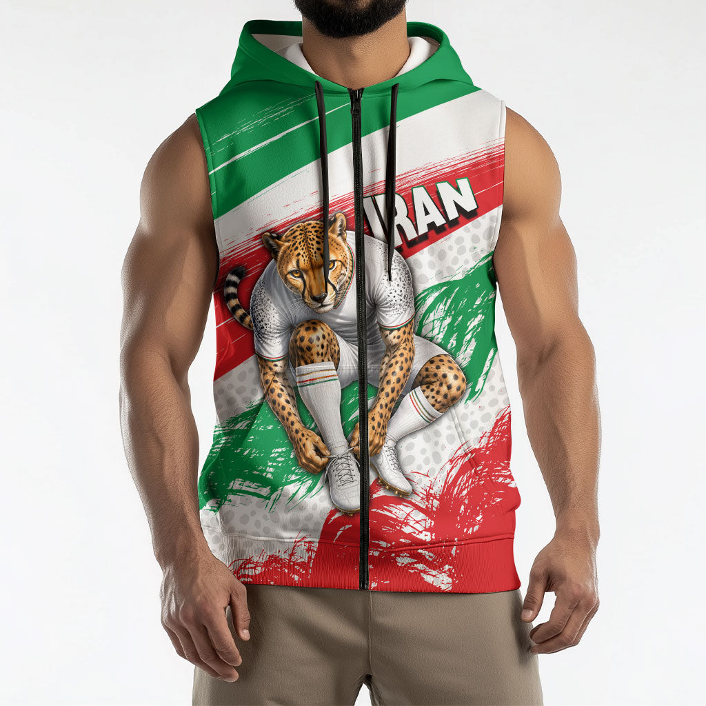 Personalized Iran Football Team Melli Sleeveless Zip Hoodie Iranian Cheetah Patriotic Flag