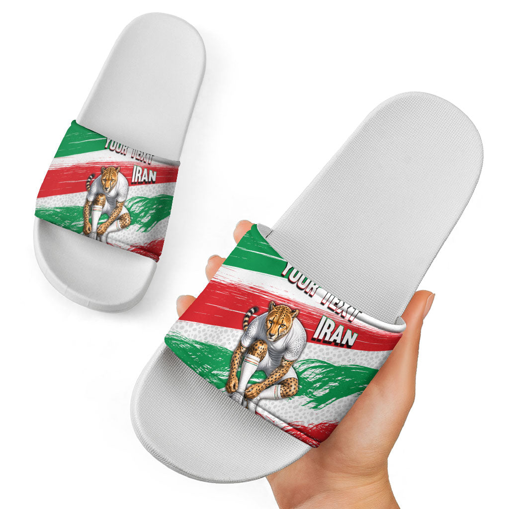 Personalized Iran Football Team Melli Slide Sandals Iranian Cheetah Patriotic Flag