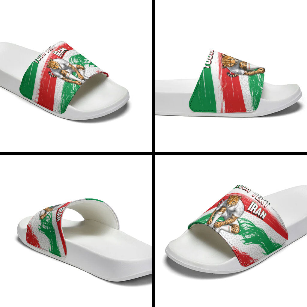 Personalized Iran Football Team Melli Slide Sandals Iranian Cheetah Patriotic Flag