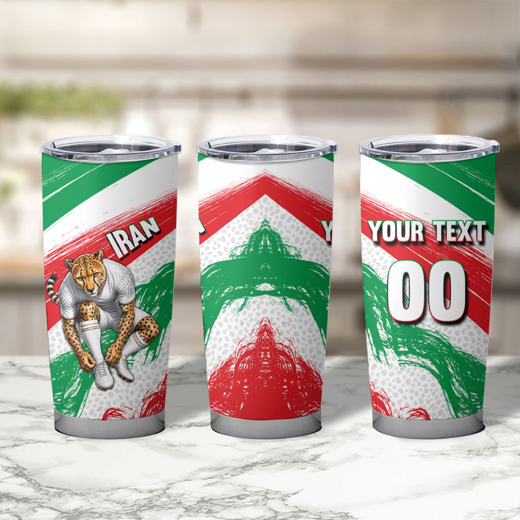 Personalized Iran Football Team Melli Tumbler Cup Iranian Cheetah Patriotic Flag