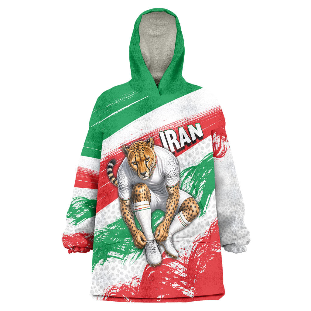 Personalized Iran Football Team Melli Wearable Blanket Hoodie Iranian Cheetah Patriotic Flag