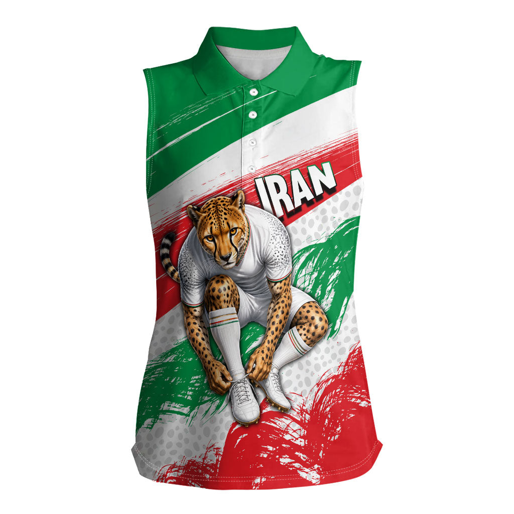 Personalized Iran Football Team Melli Women Sleeveless Polo Shirt Iranian Cheetah Patriotic Flag