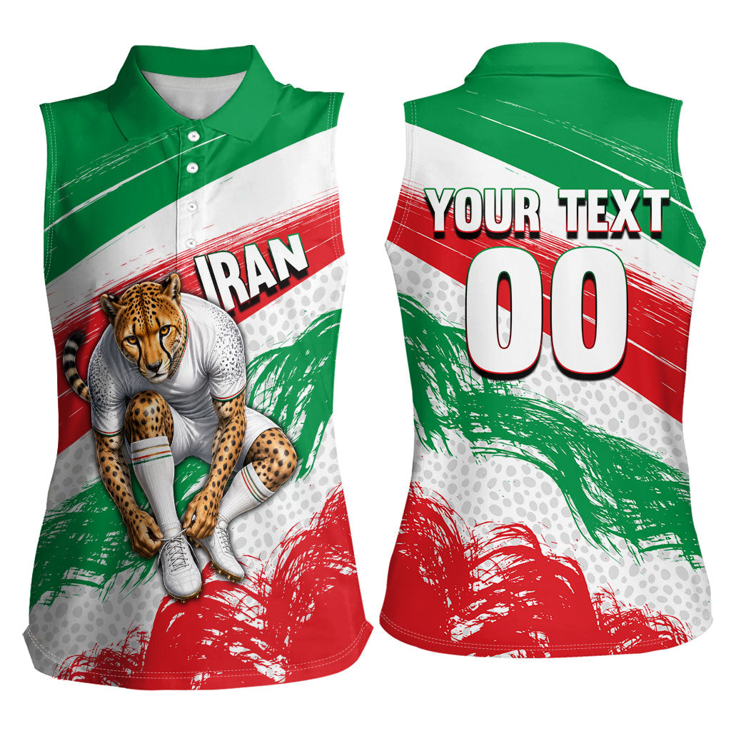 Personalized Iran Football Team Melli Women Sleeveless Polo Shirt Iranian Cheetah Patriotic Flag