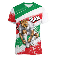 Personalized Iran Football Team Melli Women V-Neck T-Shirt Iranian Cheetah Patriotic Flag