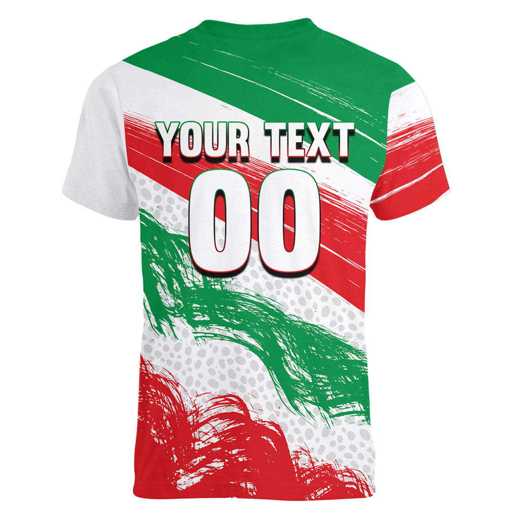 Personalized Iran Football Team Melli Women V-Neck T-Shirt Iranian Cheetah Patriotic Flag