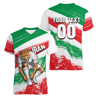 Personalized Iran Football Team Melli Women V-Neck T-Shirt Iranian Cheetah Patriotic Flag