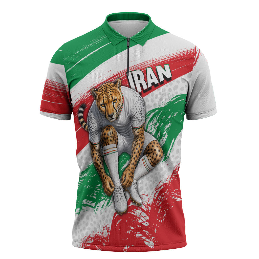 Personalized Iran Football Team Melli Zipper Polo Shirt Iranian Cheetah Patriotic Flag