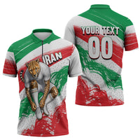 Personalized Iran Football Team Melli Zipper Polo Shirt Iranian Cheetah Patriotic Flag