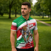 Personalized Iran Football Team Melli Zipper Polo Shirt Iranian Cheetah Patriotic Flag