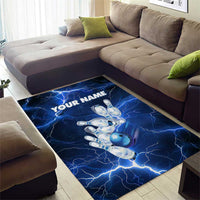 Blue Lightning Bowling Hoodie Area Rug with Striking Ball and Pins Graphic and Custom Name Design - Wonder Print Shop