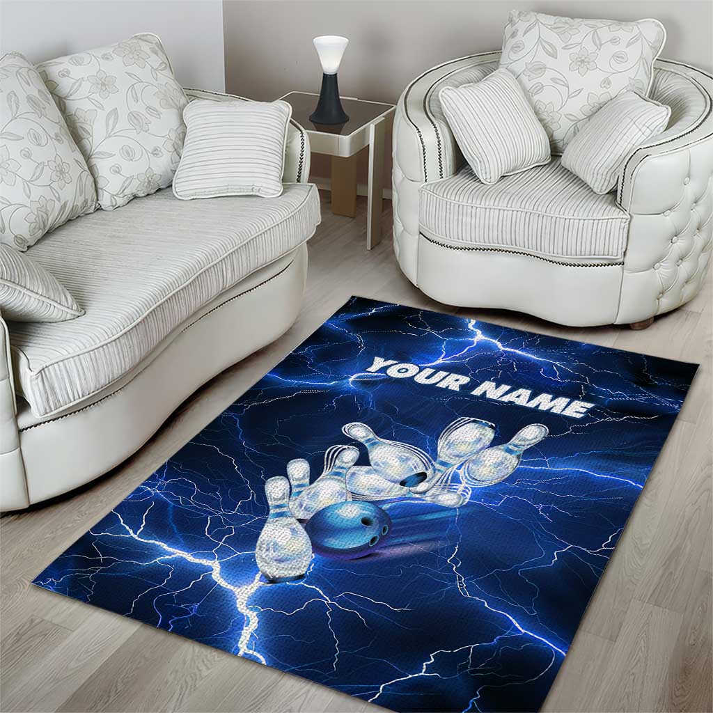 Blue Lightning Bowling Hoodie Area Rug with Striking Ball and Pins Graphic and Custom Name Design - Wonder Print Shop