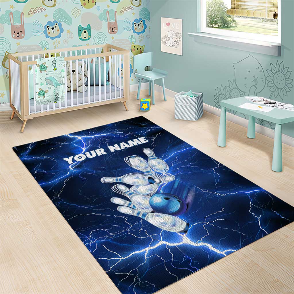 Blue Lightning Bowling Hoodie Area Rug with Striking Ball and Pins Graphic and Custom Name Design - Wonder Print Shop