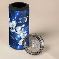 Blue Lightning Bowling Hoodie 4 in 1 Can Cooler Tumbler with Striking Ball and Pins Graphic and Custom Name Design - Wonder Print Shop