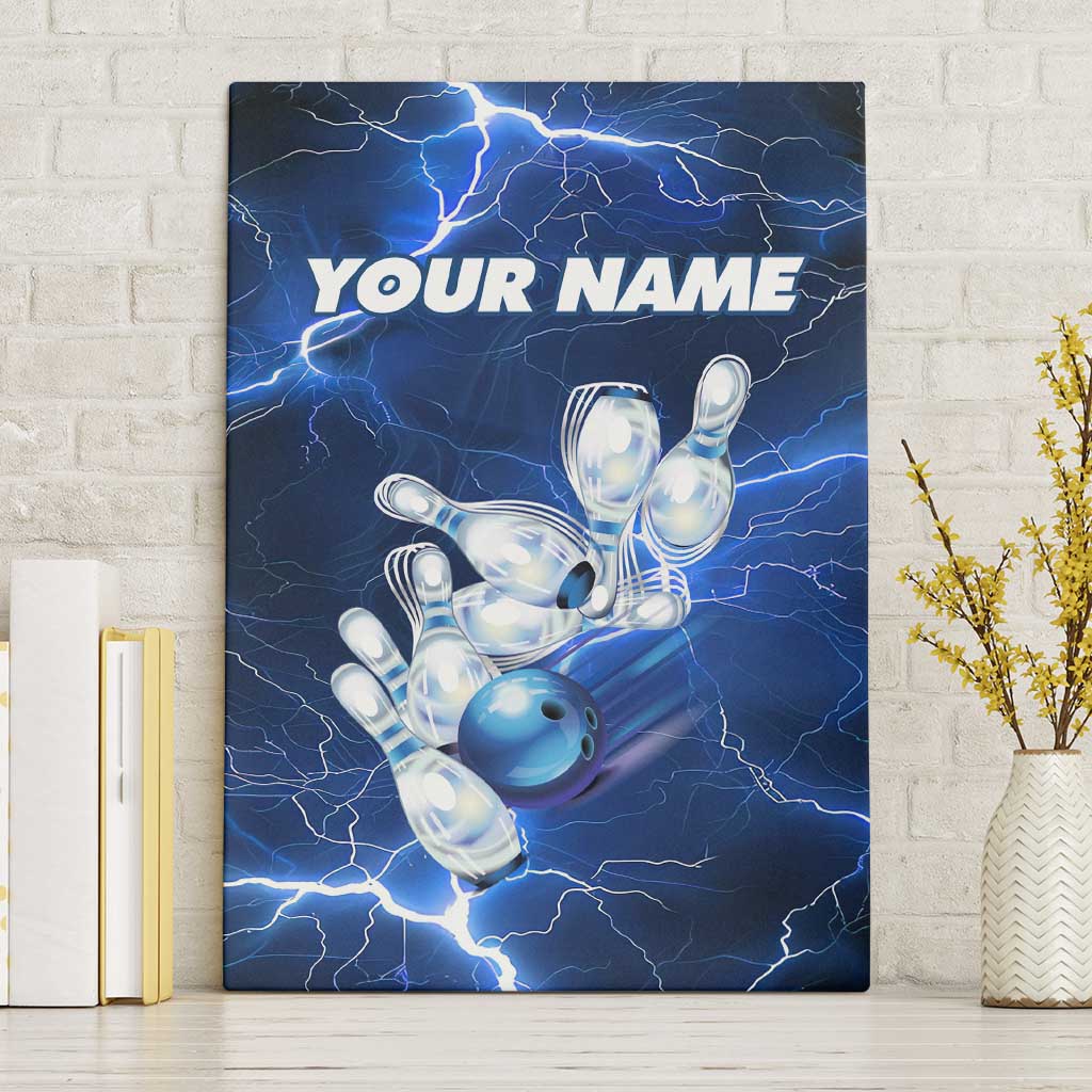 Blue Lightning Bowling Hoodie Canvas Wall Art with Striking Ball and Pins Graphic and Custom Name Design - Wonder Print Shop