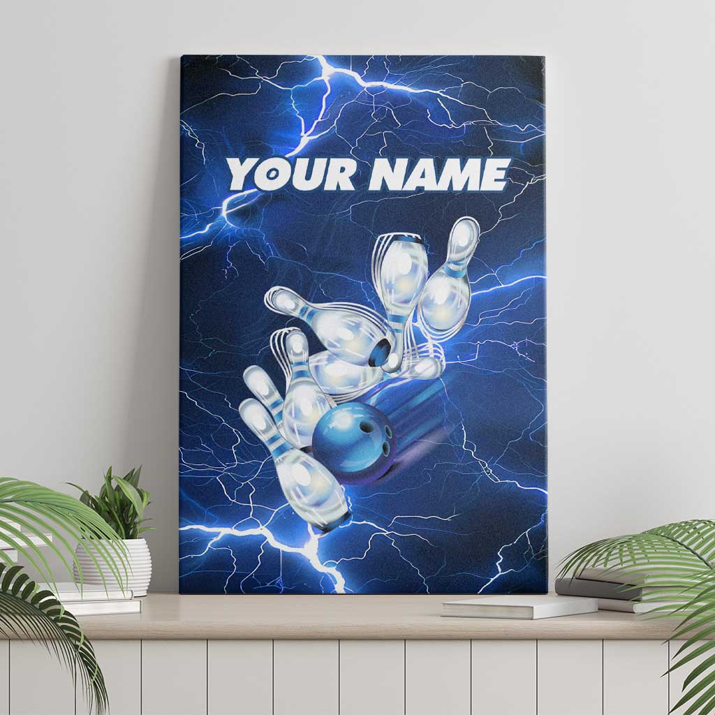 Blue Lightning Bowling Hoodie Canvas Wall Art with Striking Ball and Pins Graphic and Custom Name Design - Wonder Print Shop