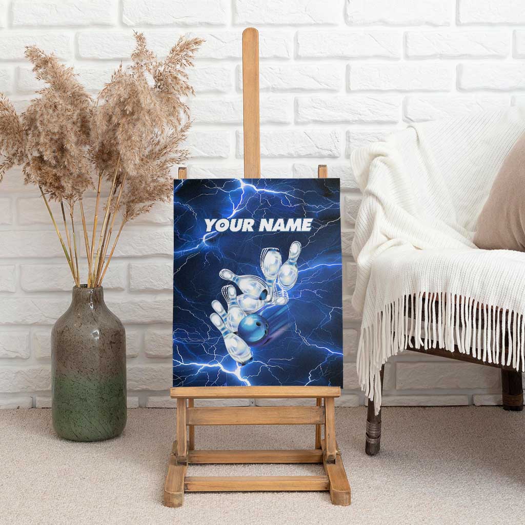 Blue Lightning Bowling Hoodie Canvas Wall Art with Striking Ball and Pins Graphic and Custom Name Design - Wonder Print Shop