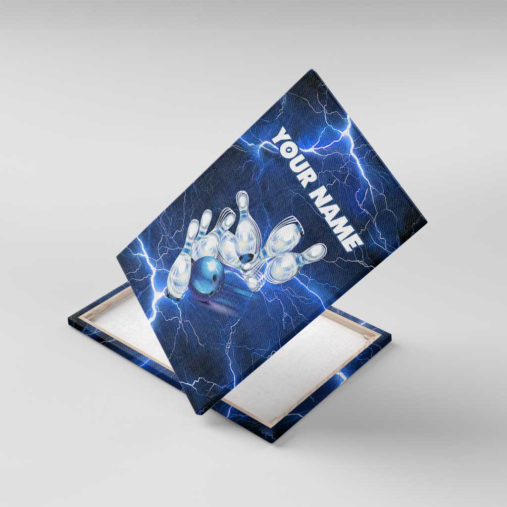 Blue Lightning Bowling Hoodie Canvas Wall Art with Striking Ball and Pins Graphic and Custom Name Design - Wonder Print Shop
