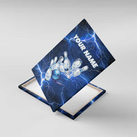 Blue Lightning Bowling Hoodie Canvas Wall Art with Striking Ball and Pins Graphic and Custom Name Design - Wonder Print Shop