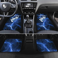 Blue Lightning Bowling Hoodie Car Mats with Striking Ball and Pins Graphic and Custom Name Design - Wonder Print Shop